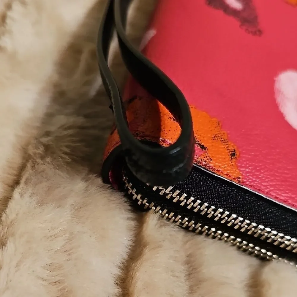Coach Pink Floral Key Holder with Black Accents